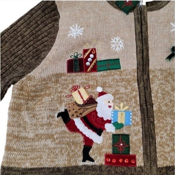 NEW Vintage Tiara International Christmas Embellished Zip Up Sweater Cardigan - Picture 8 of 14